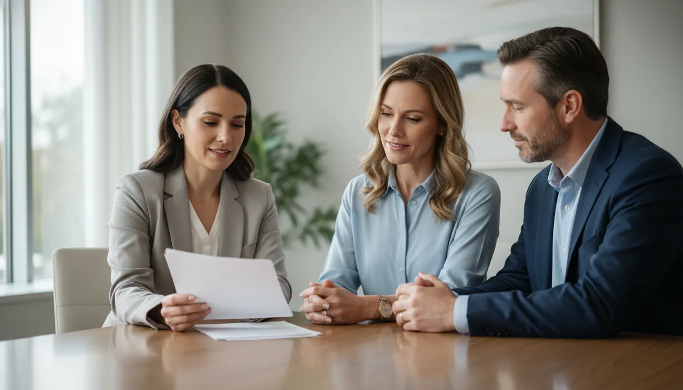 Massachusetts couple reviewing estate planning documents with an attorney