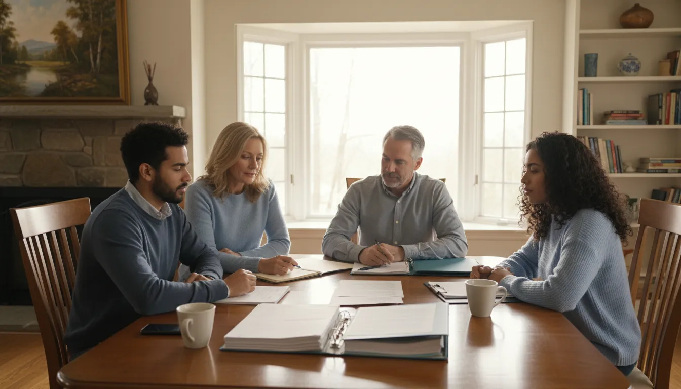 Blended Massachusetts family reviewing estate planning documents