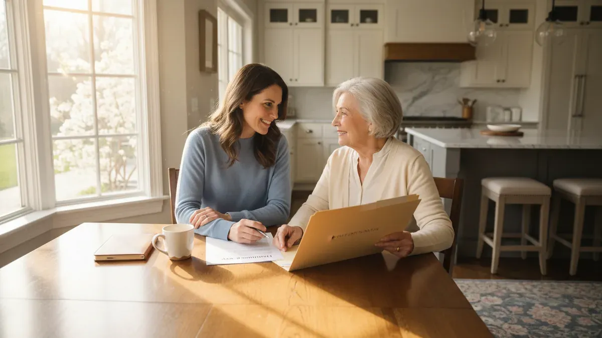 Family reviewing a Massachusetts healthcare proxy form at a kitchen table