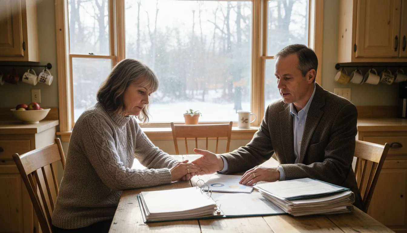 Adult child and parent reviewing Medicaid planning papers