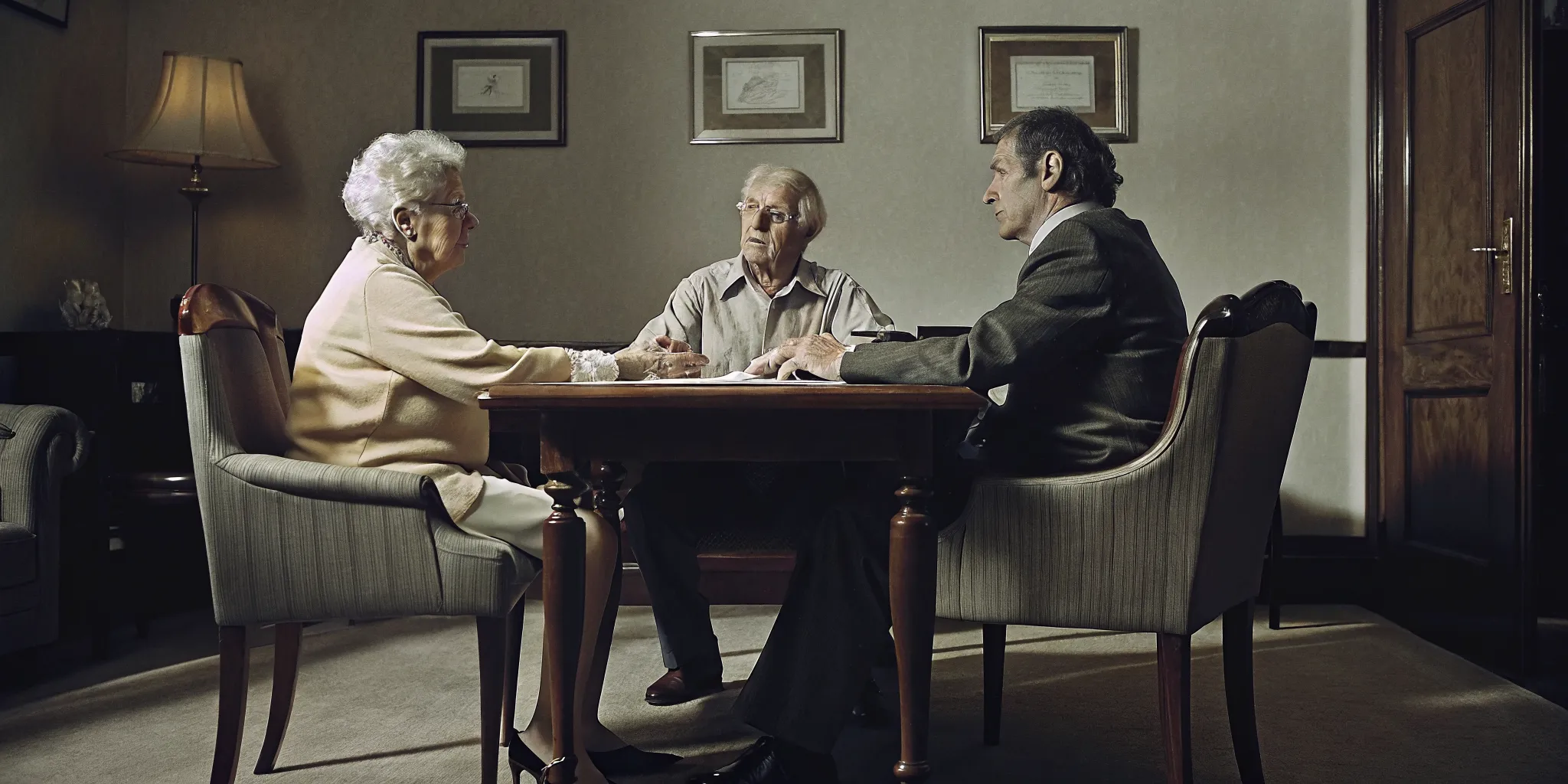 Senior Massachusetts couple meeting with an elder law attorney to review estate planning documents