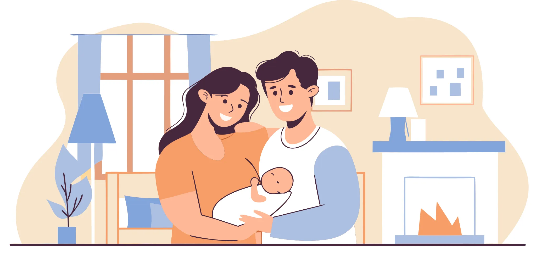 Illustration of a young family with a baby by O'Connell Law