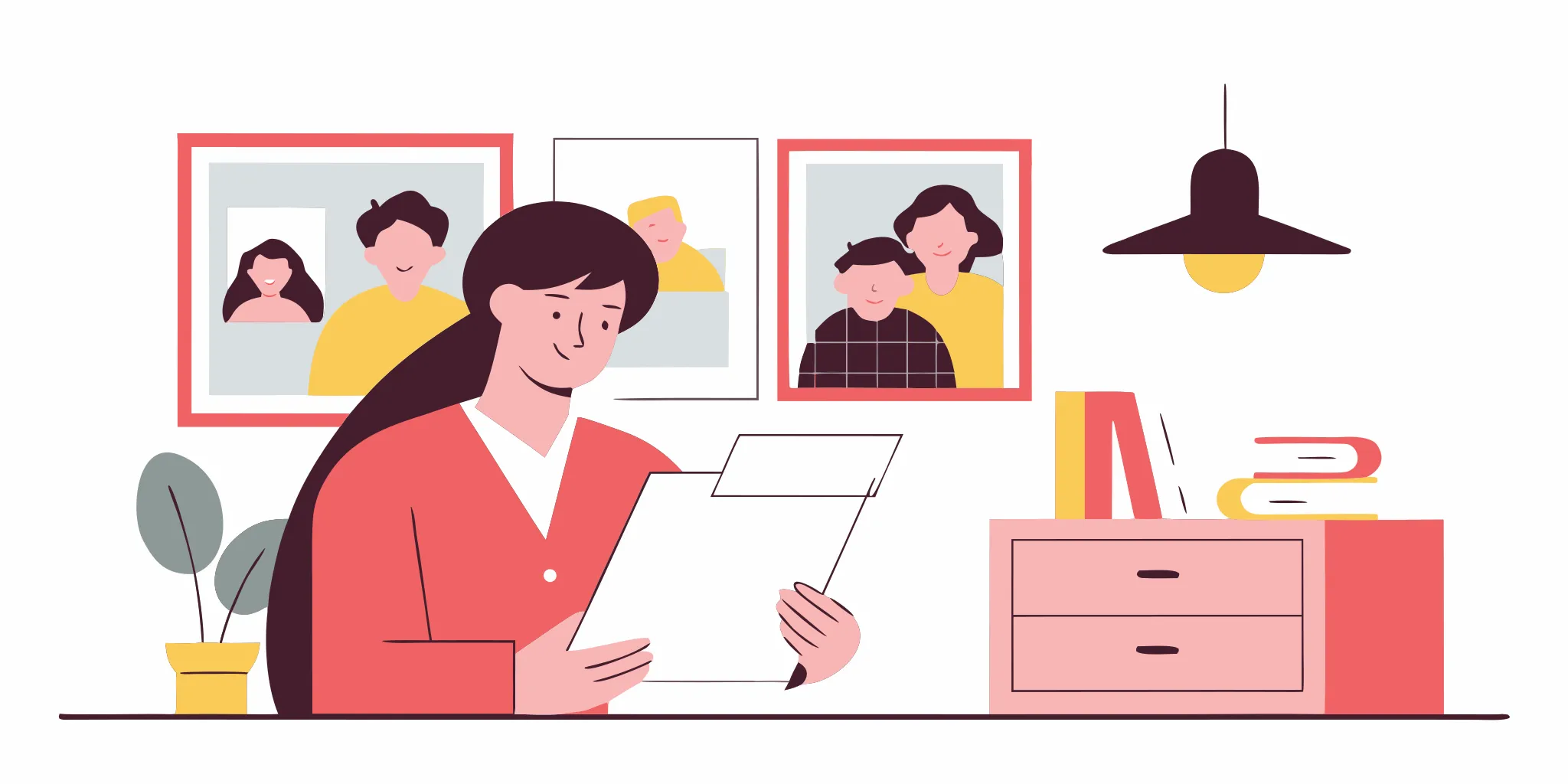 Massachusetts small business owner reviewing estate planning documents at a desk with family photos