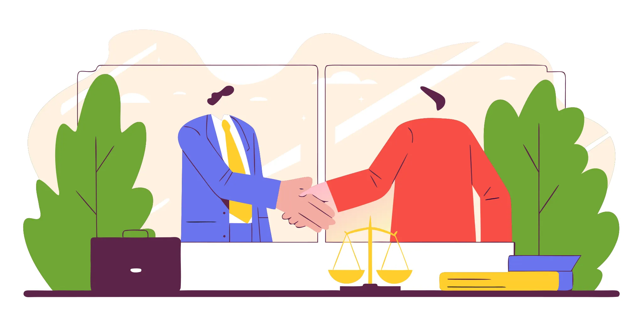 Virtual handshake and legal scales for an emergency estate planning lawyer in MetroWest MA.
