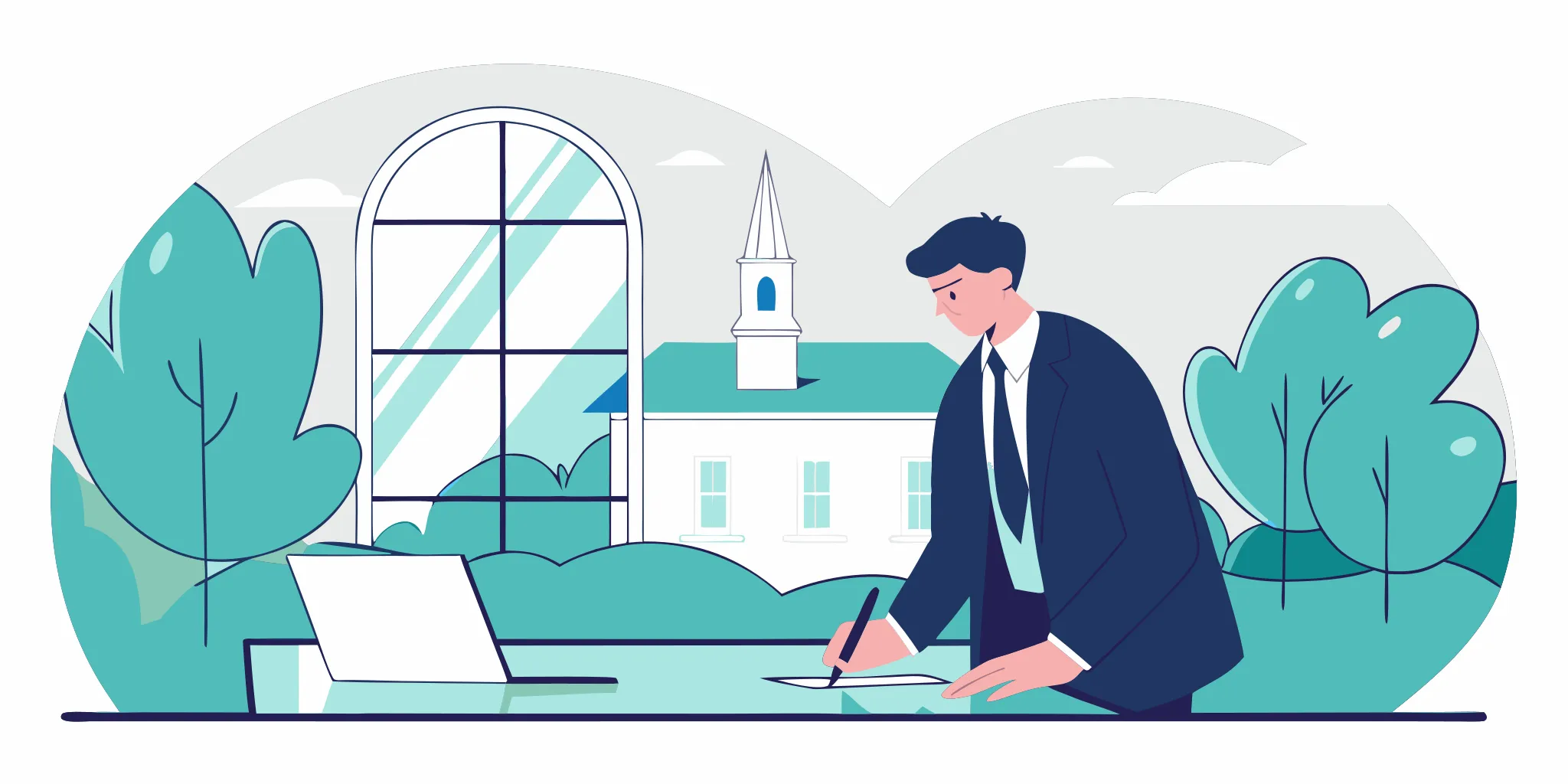 Urgent estate planning attorney in Newton, MA, reviewing legal documents at a desk.