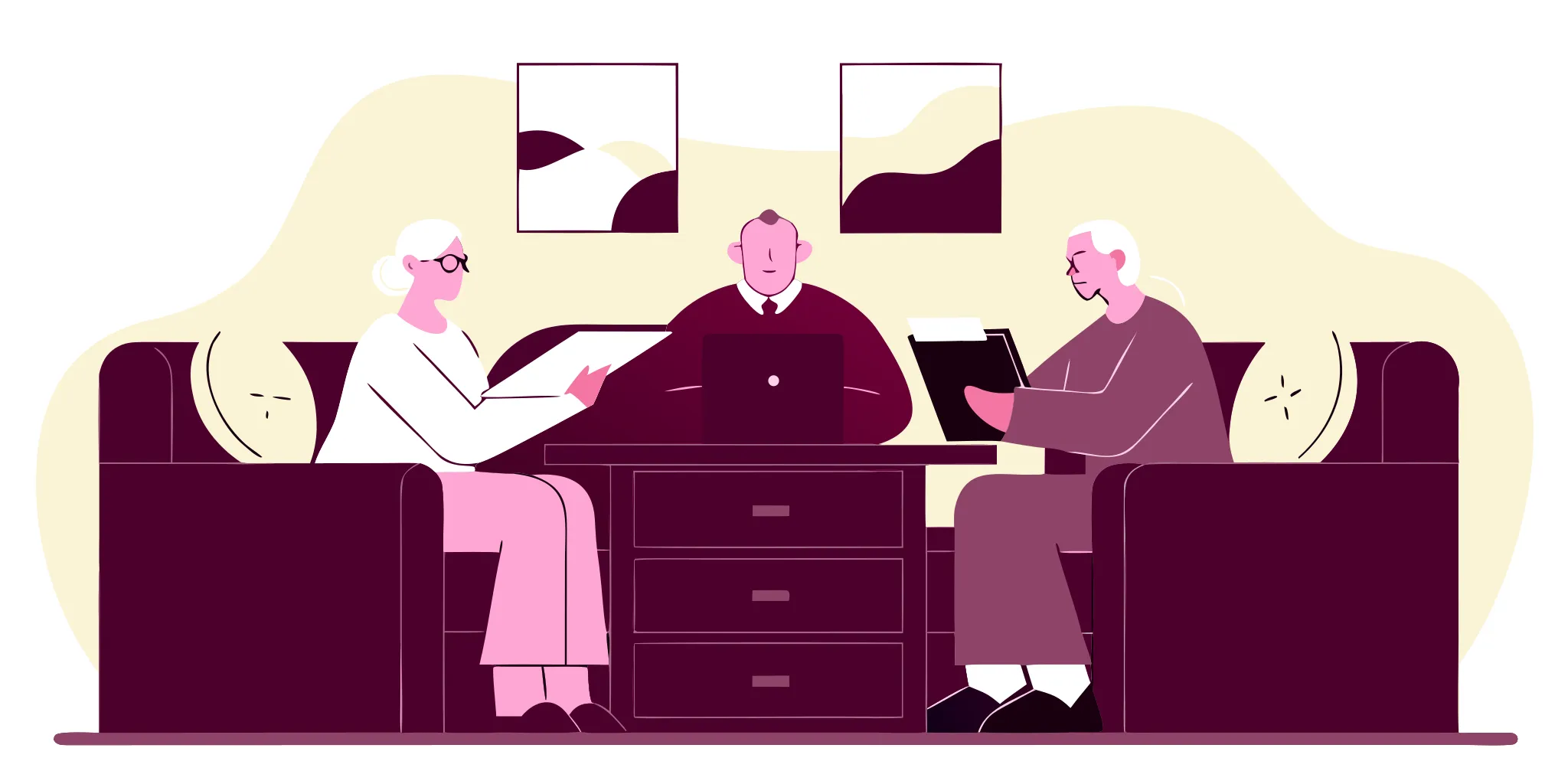 Senior couple meeting with an estate planning attorney in a Massachusetts office