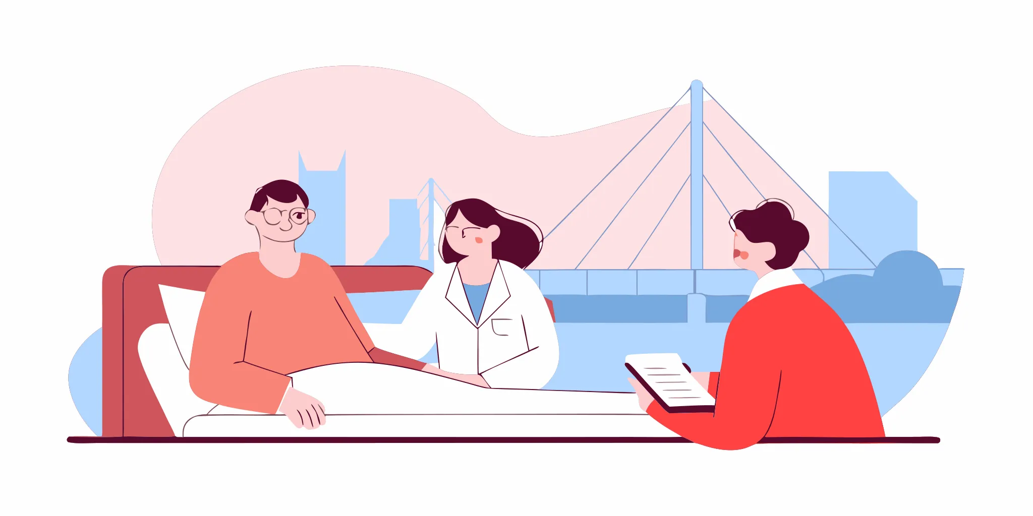 Family member and doctor discuss a Massachusetts health care proxy for a hospitalized patient.
